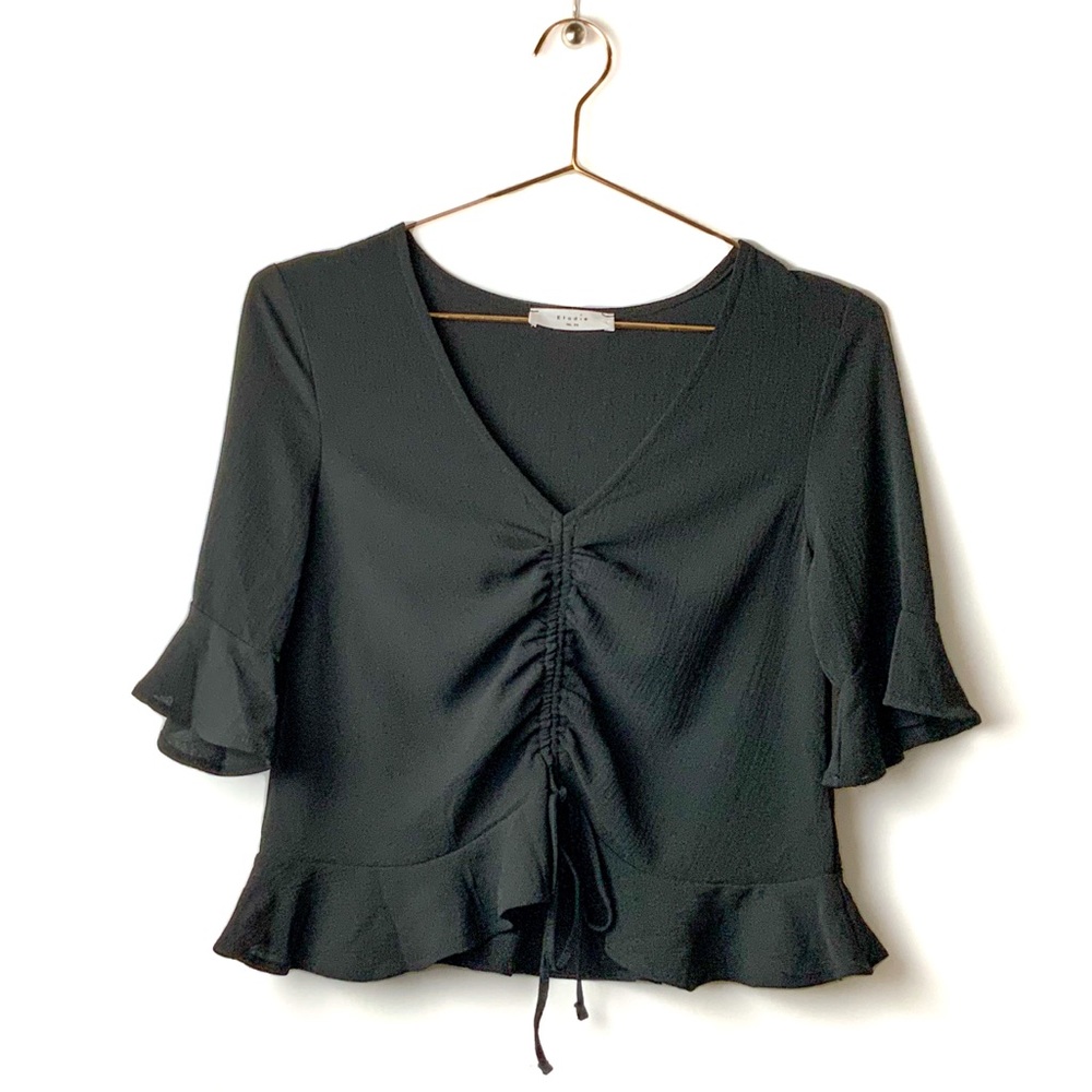 🌸 ELODIE Ruched Drawstring Ruffle Blouse - Picture 2 of 4
